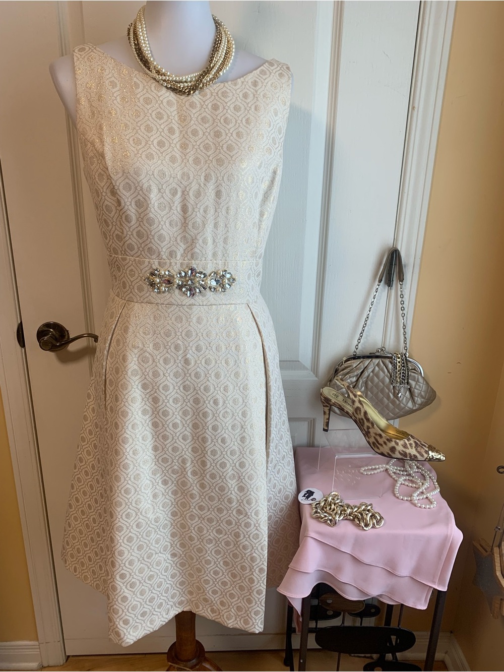 Eliza J Cream brocade 1950’s style Dress